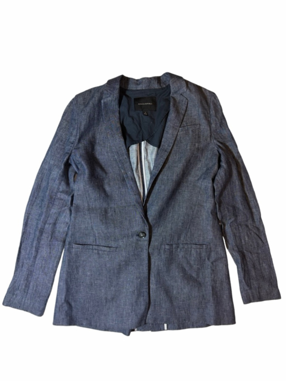 Banana Republic Linen Blazer 6 Blue Chambray One Button Jacket - Picture 1 of 8